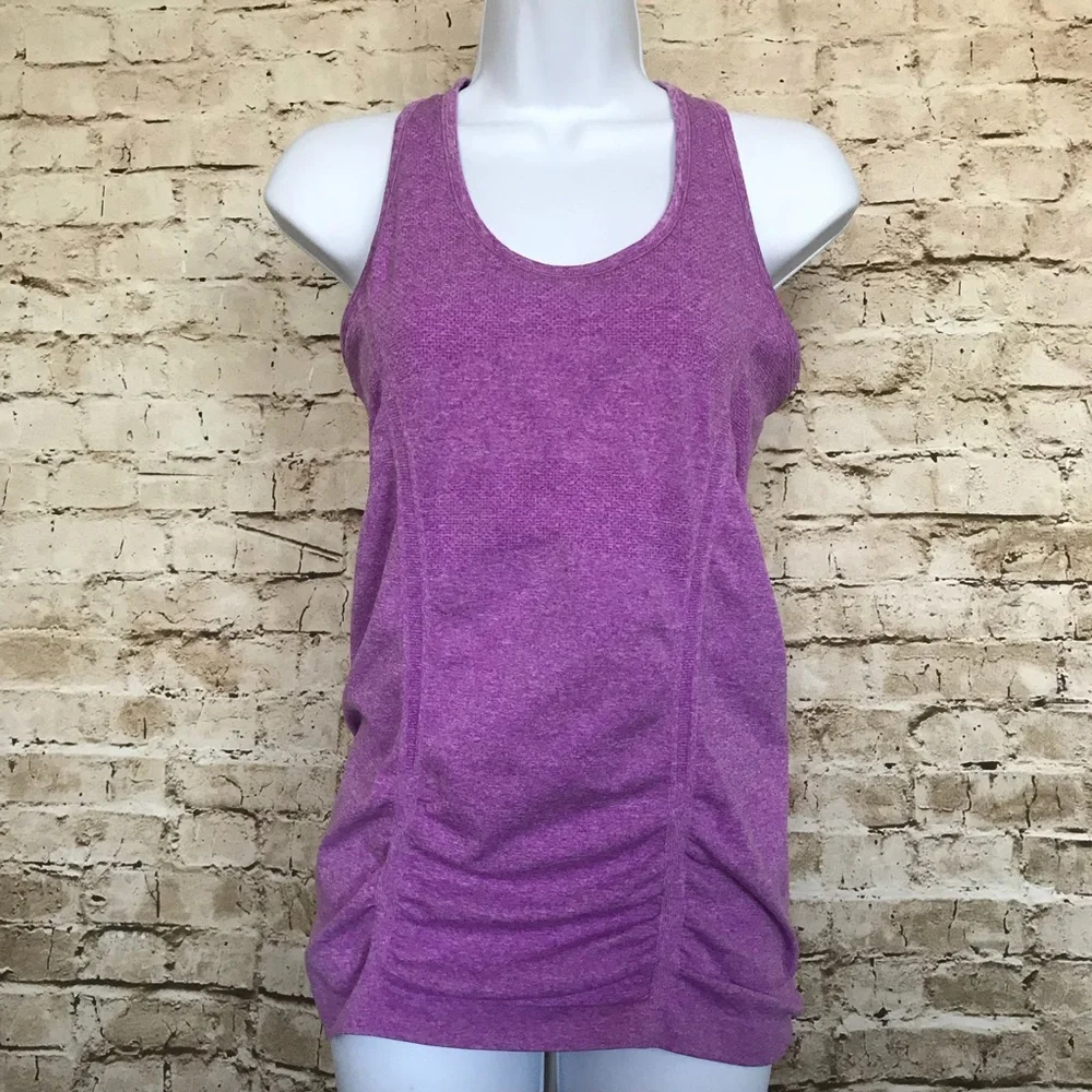 Athleta Sz S RacerBack Purple Top Ruched - Picture 3 of 6